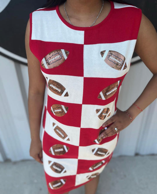 Checkered Football Dress - Red/White