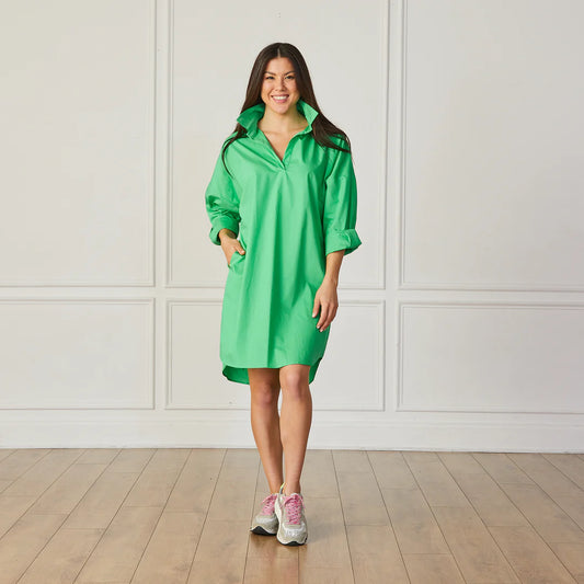 Preppy Dress - Kelly Green with Pink Stars