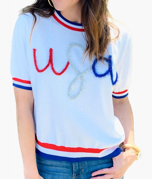 USA Glitter Sweater - White