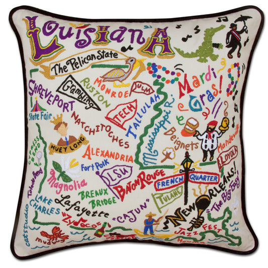 Louisiana Hand Embroidered Pillow