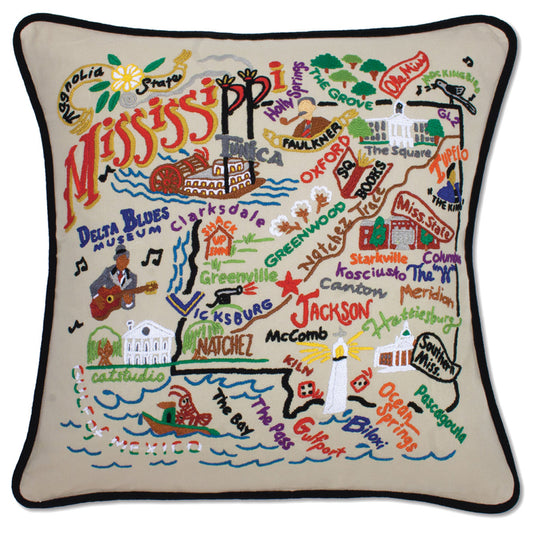 Mississippi Hand Embroidered Pillow