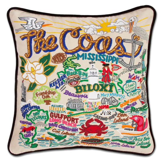 Mississippi Coast Hand Embroidered Pillow