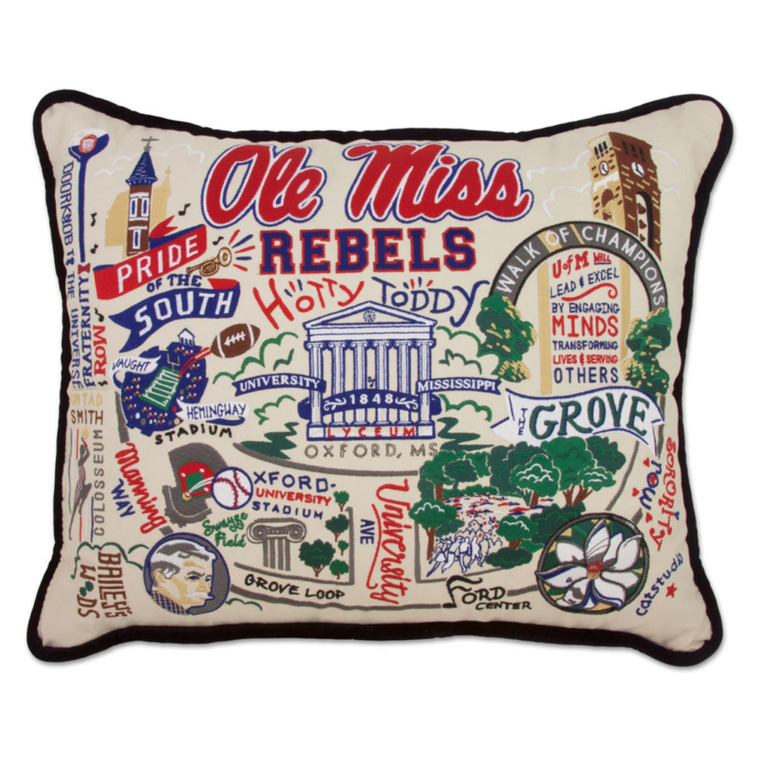 Ole Miss Hand Embroidered Pillow