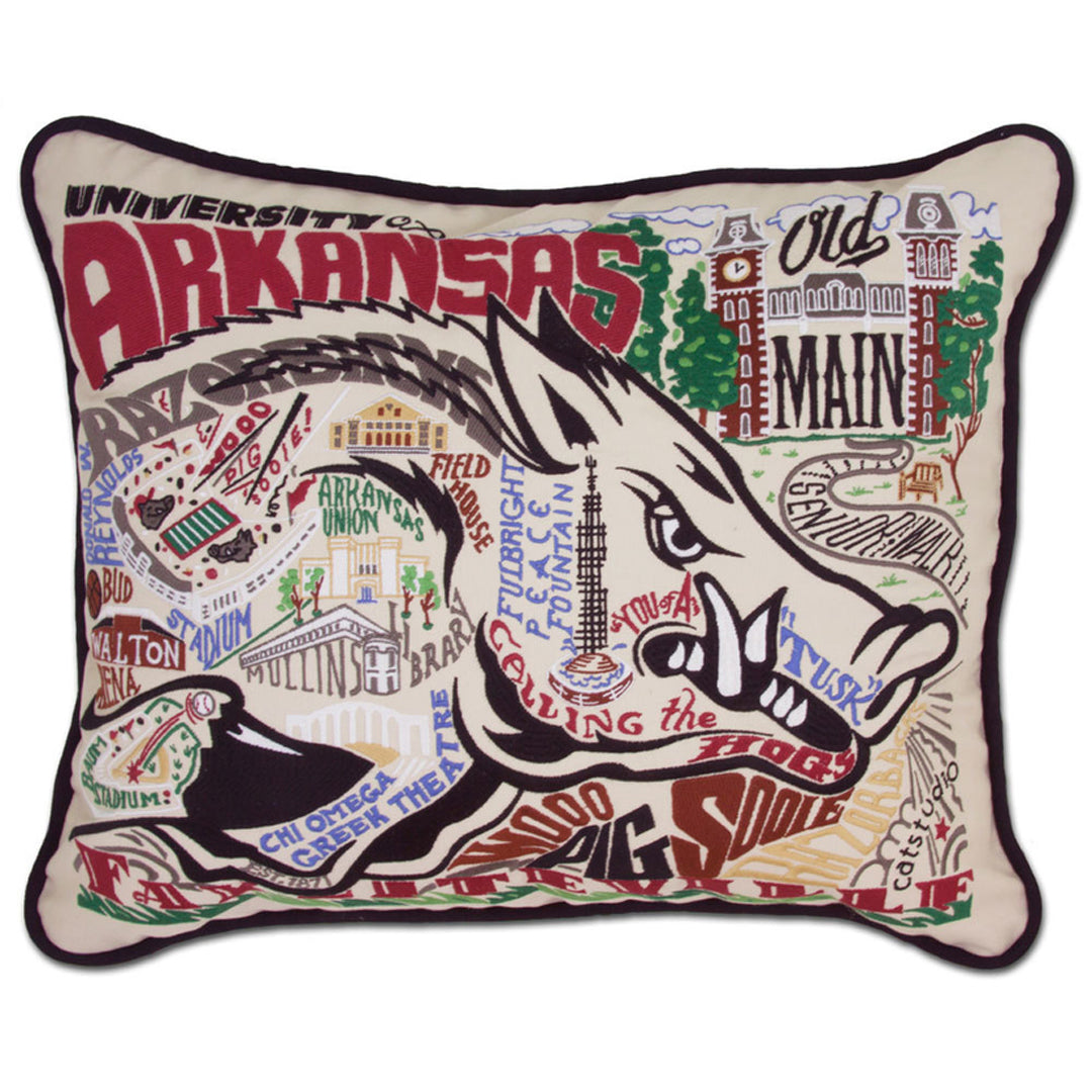 U of Arkansas Hand Embroidered Pillow