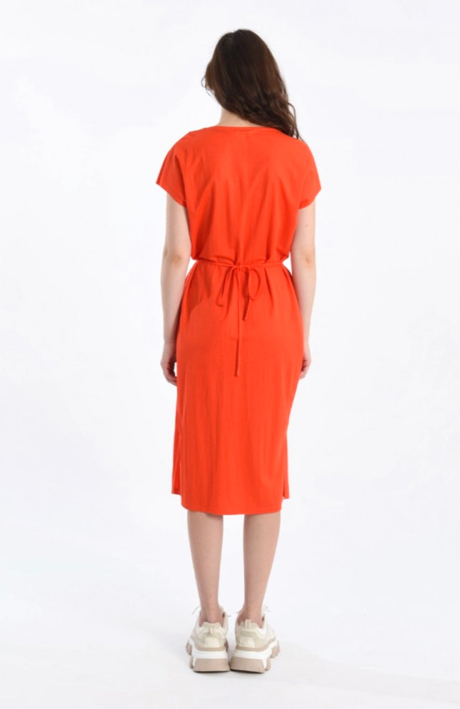 V-Neck MIDI Dress - Red/Orange