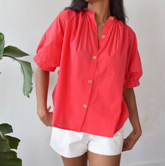 Elastic Sleeve Top -Red